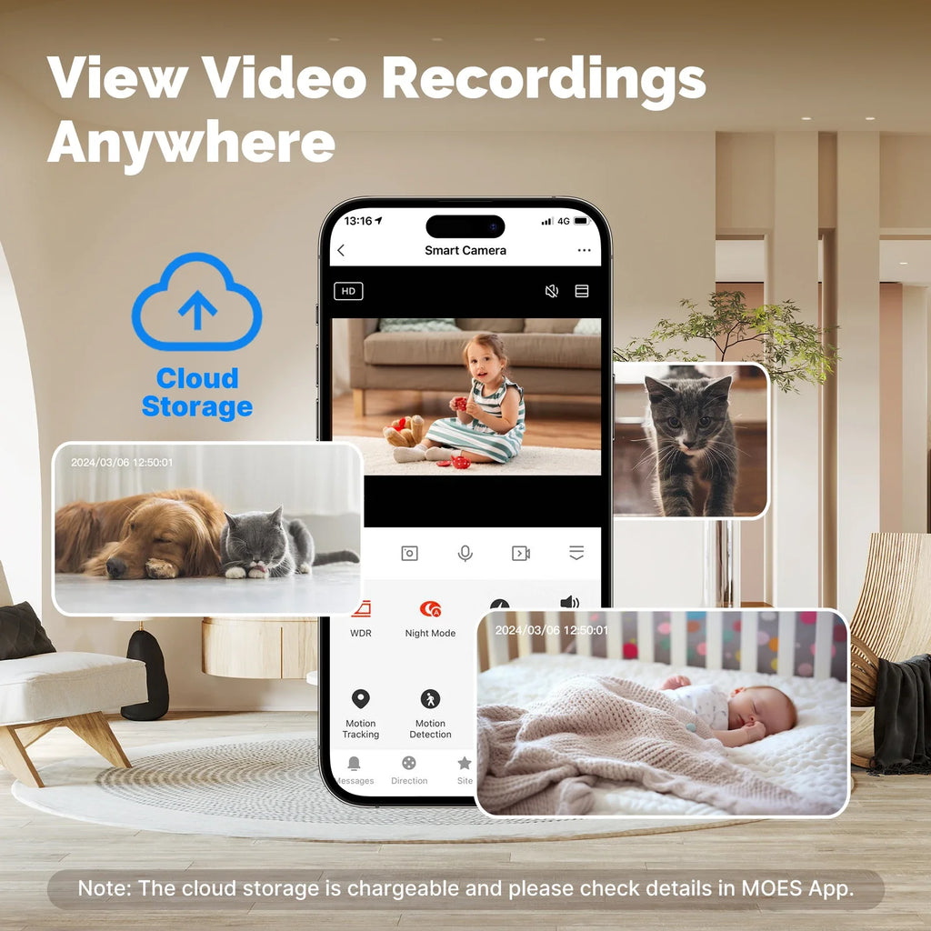 MOESTuya WiFi Smart Home Security Camera, Indoor Pan/Tilt 4MP HD, Night Vision, Motion Sound Detection, Panoramic Patrol Monitor