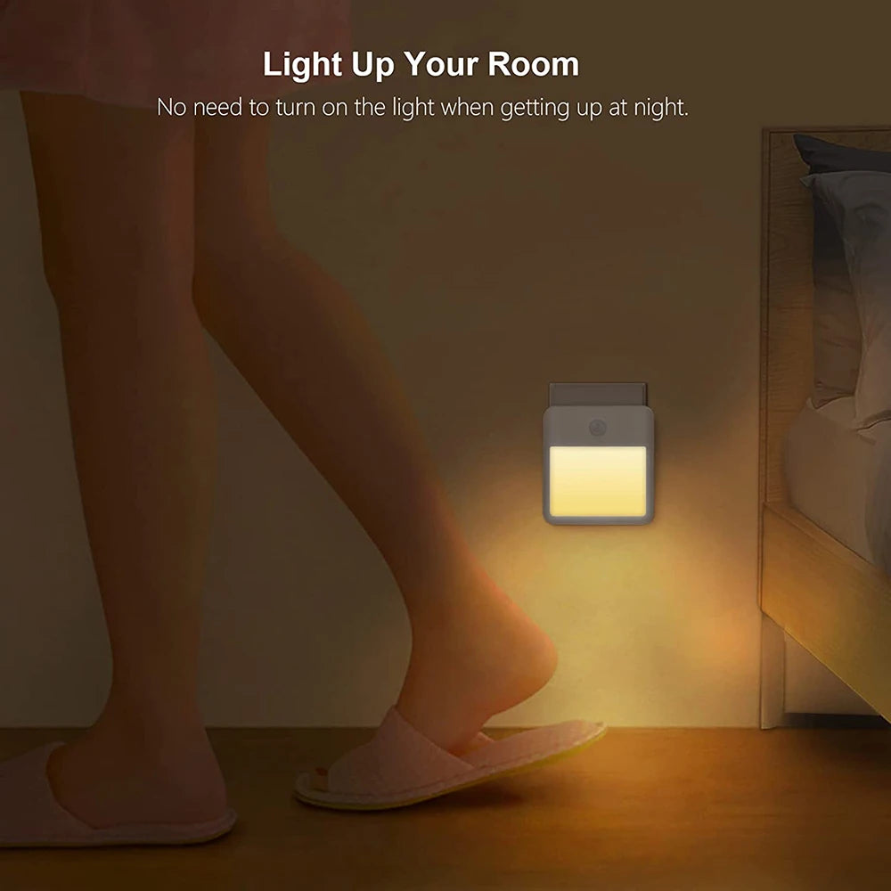 Motion Sensor Night Lights with US EU UK AU Plug Dimmable LED Warm White Ambient Light 2 in 1 Bedroom Living Room Toilet Stairs