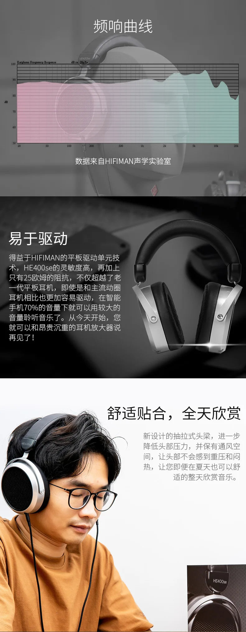 HIFIMAN HE400SE Stealth Magnets Over-Ear Open-Back Full-Size Planar Magnetic Wired Headphones Customized Game Music Headphones