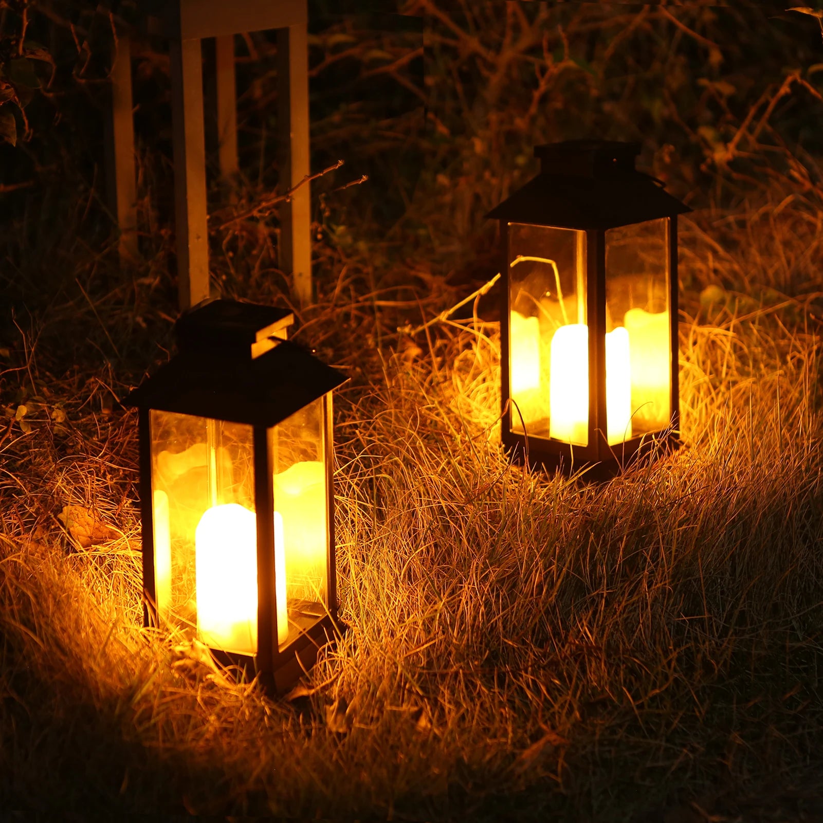Neoglint Solar Lantern Lights with LEDs Flameless Candle Outdoor Garden Hanging Lanterns Decorative for Table Backyard Party