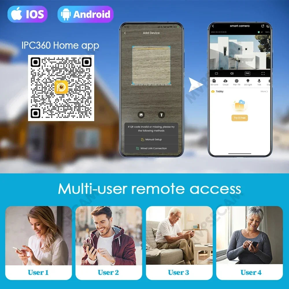 Smart 5MP WIFI Security Camera E27 Bulb Floodlight 2K HD Video Wireless Surveillance IP Cameras Wi-Fi PTZ Home CCTV Night Vision