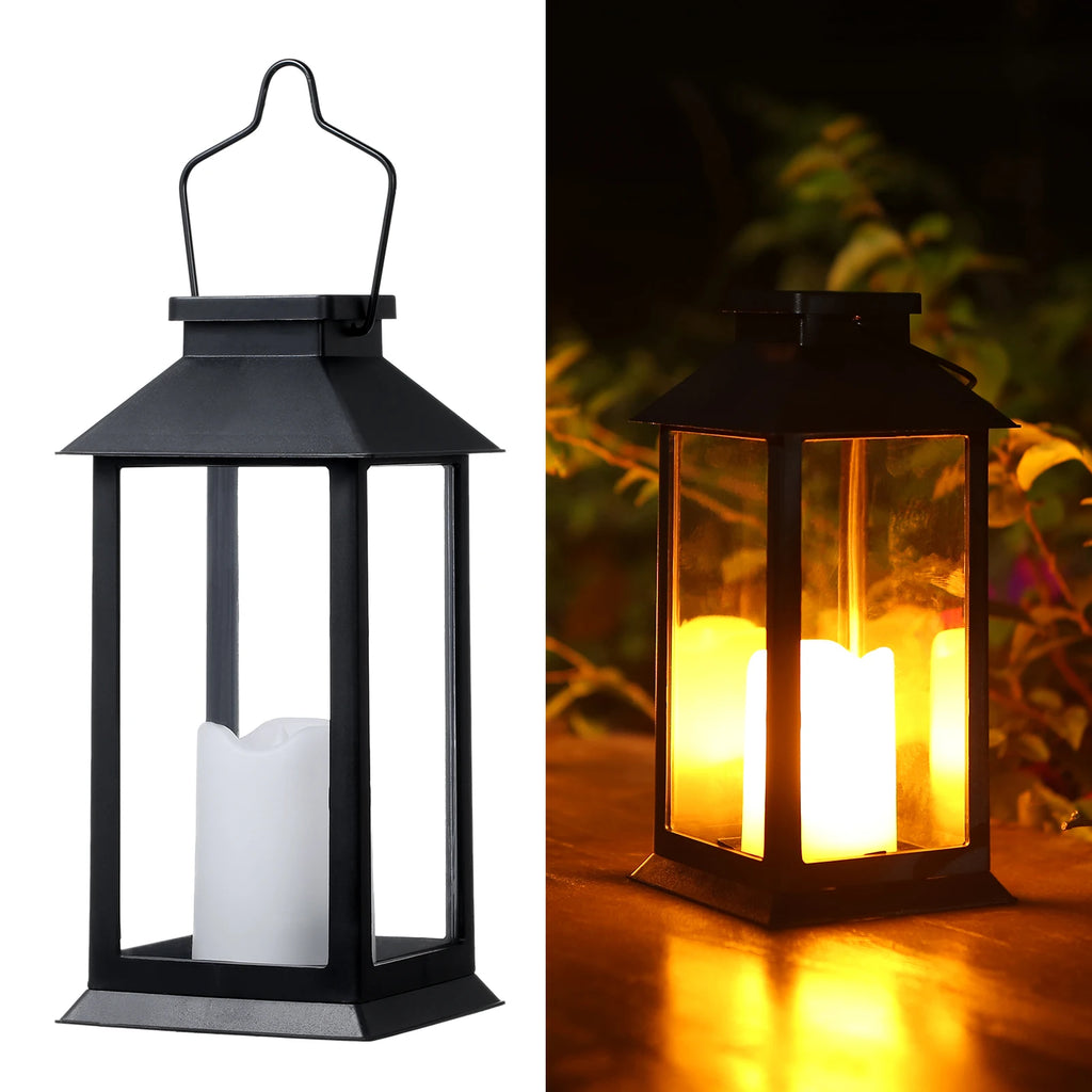 Neoglint Solar Lantern Lights with LEDs Flameless Candle Outdoor Garden Hanging Lanterns Decorative for Table Backyard Party