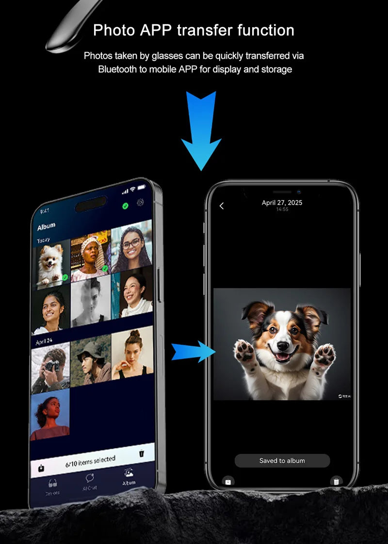 AI Smart Glasses With Camera Photo Sense Bluetooth Music Call Intelligent Recording IP65 Waterproof Bluetooth Glasses