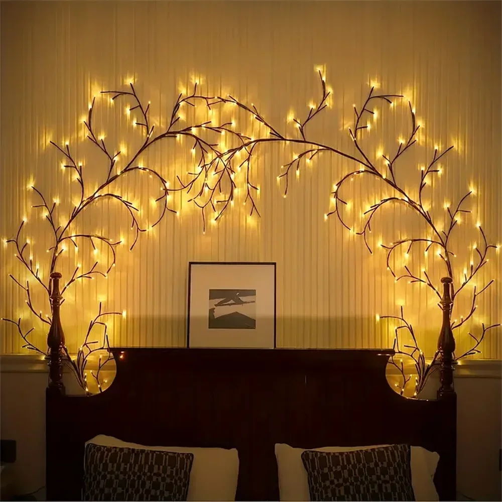72/96/144LEDS USB Willow Vine Branch Lights 8 Modes Warm White Light for Wall Room Kitchen Coffee Shop Christmas Halloween Decor