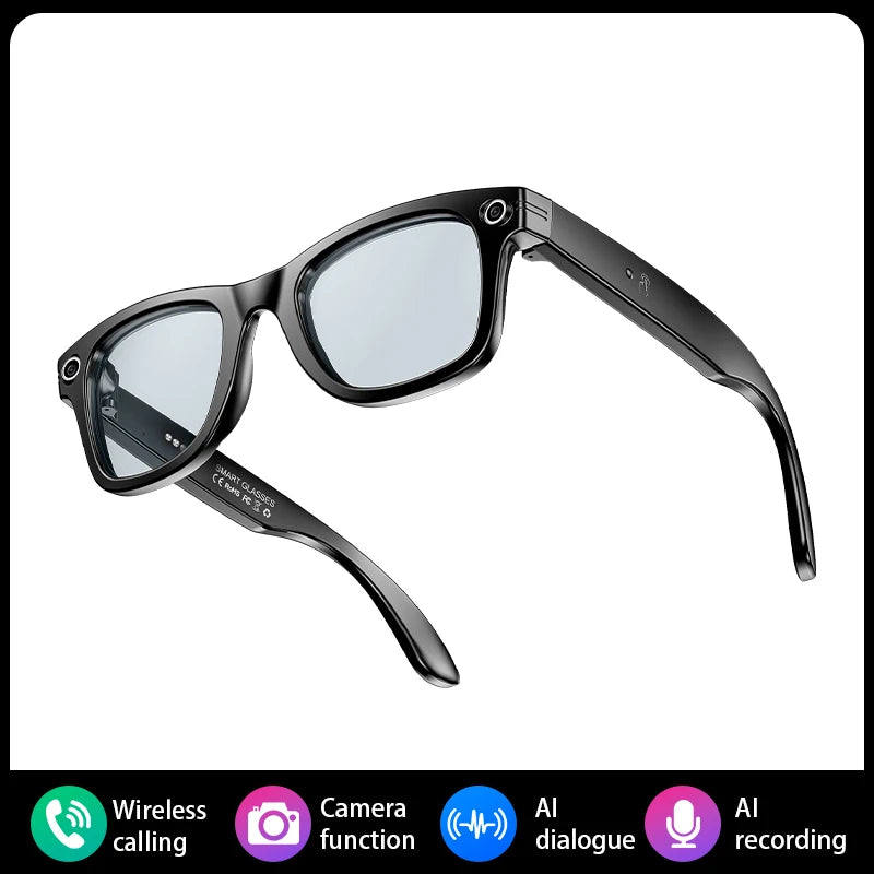 AI Smart Glasses With Camera Photo Sense Bluetooth Music Call Intelligent Recording IP65 Waterproof Bluetooth Glasses