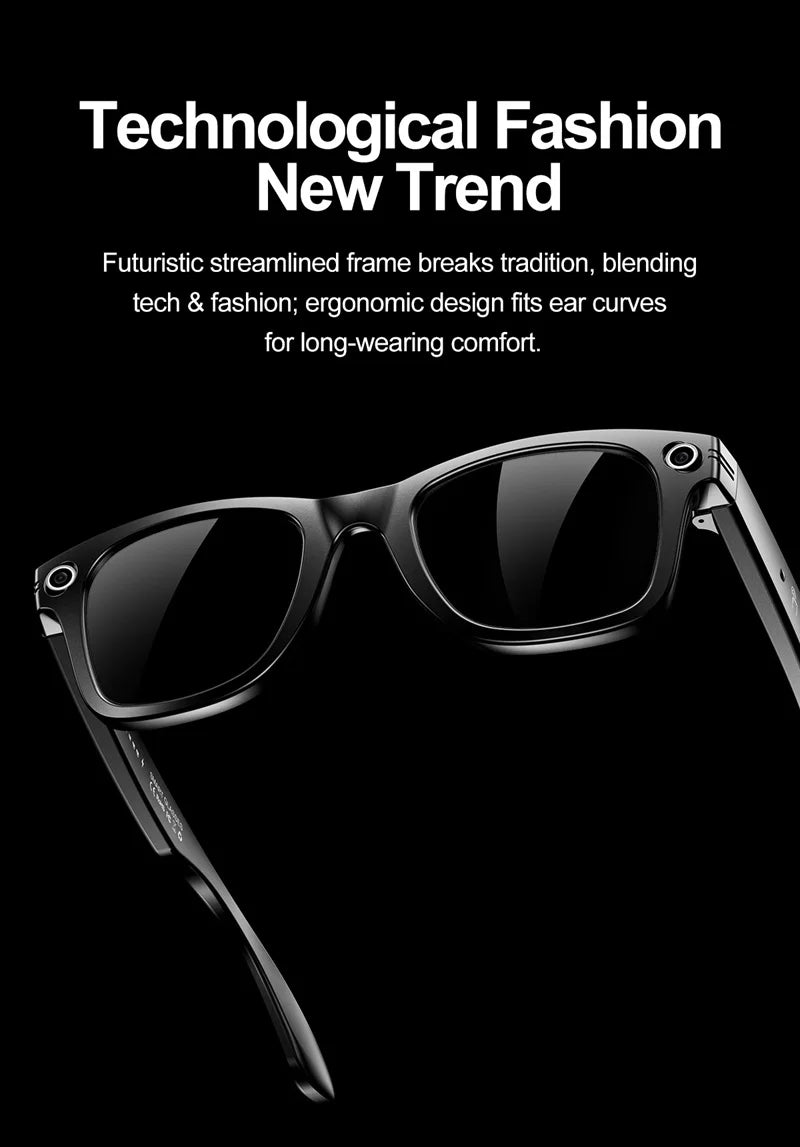 AI Smart Glasses With Camera Photo Sense Bluetooth Music Call Intelligent Recording IP65 Waterproof Bluetooth Glasses