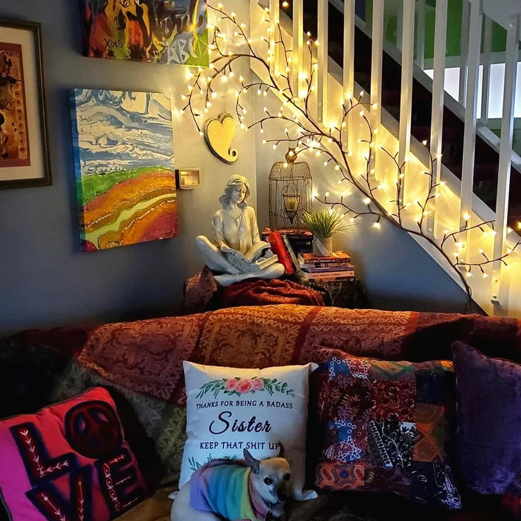 72/96/144LEDS USB Willow Vine Branch Lights 8 Modes Warm White Light for Wall Room Kitchen Coffee Shop Christmas Halloween Decor