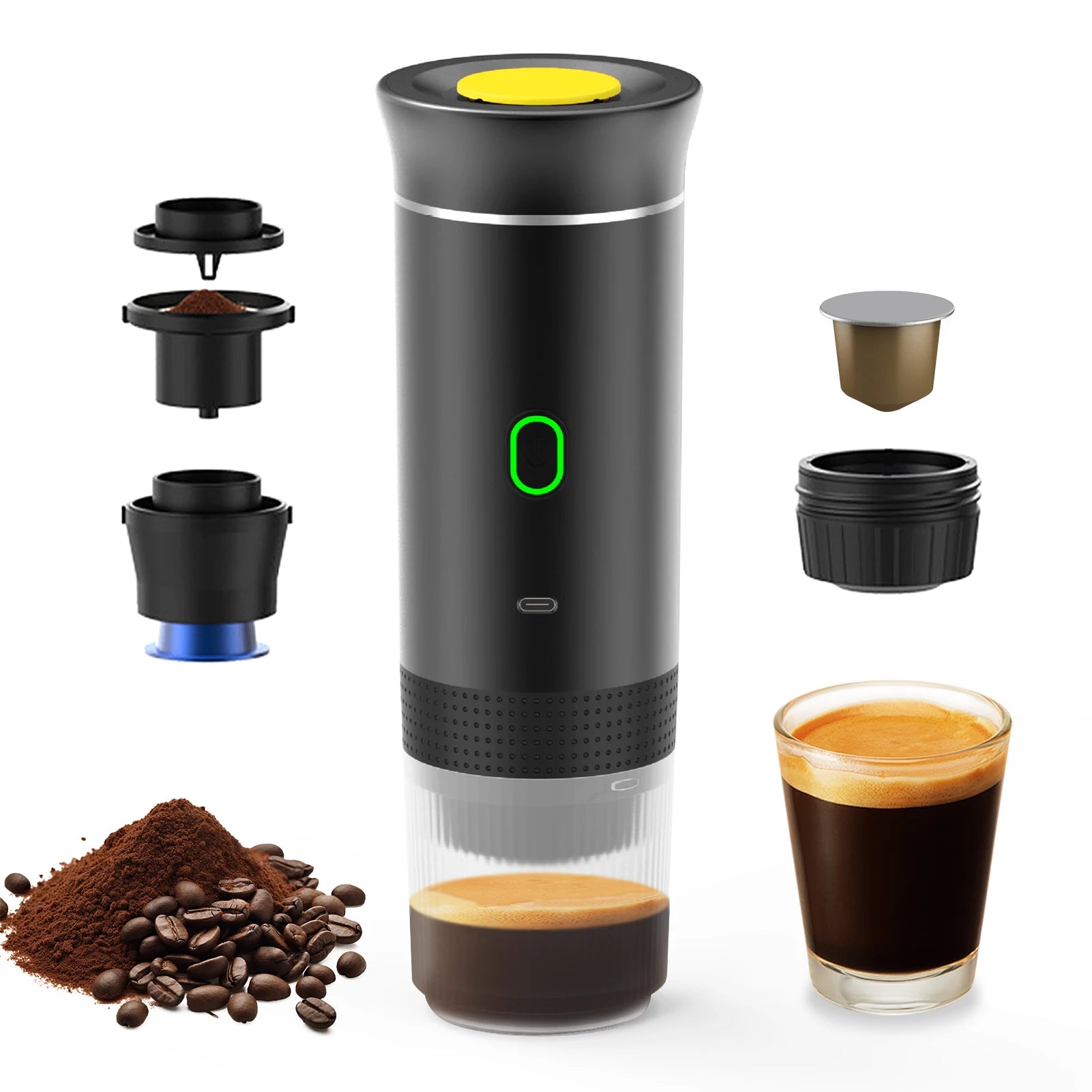 Portable Coffee Machine for Car Home Travel 3 in 1 Cordless Electric Coffee Maker Work With Capsule and Ground Coffee 15Bar Mini