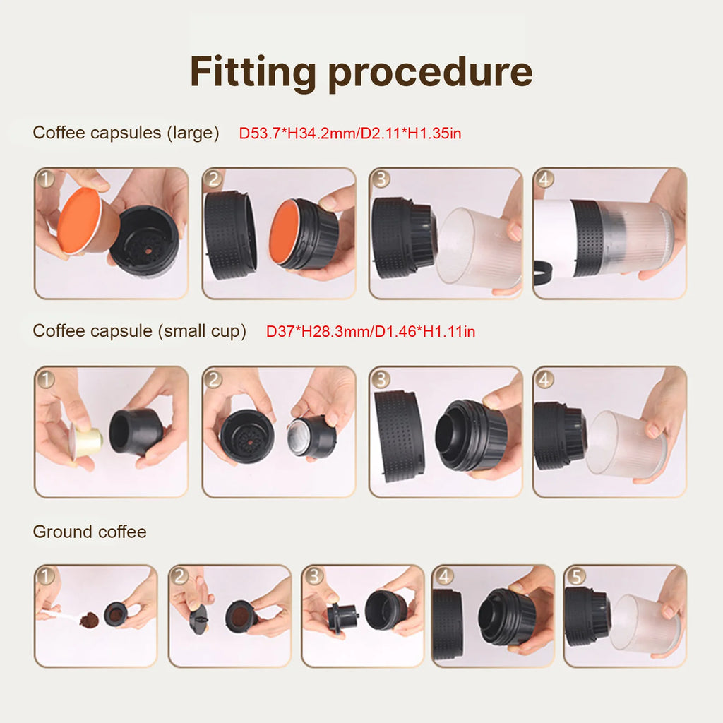 Portable Coffee Machine for Car Home Travel 3 in 1 Cordless Electric Coffee Maker Work With Capsule and Ground Coffee 15Bar Mini