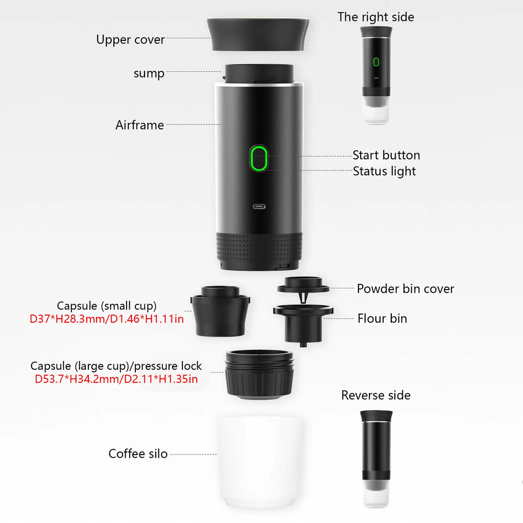 Portable Coffee Machine for Car Home Travel 3 in 1 Cordless Electric Coffee Maker Work With Capsule and Ground Coffee 15Bar Mini