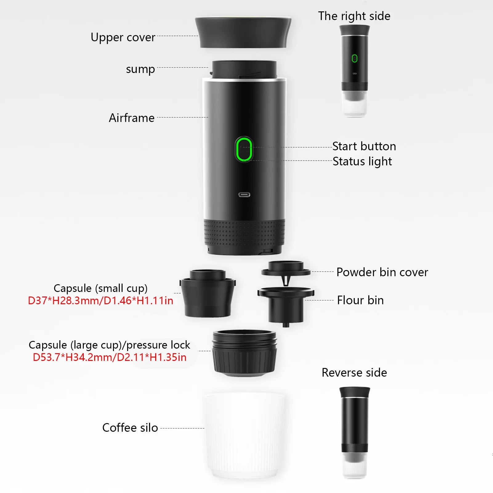 Portable Coffee Machine for Car Home Travel 3 in 1 Cordless Electric Coffee Maker Work With Capsule and Ground Coffee 15Bar Mini